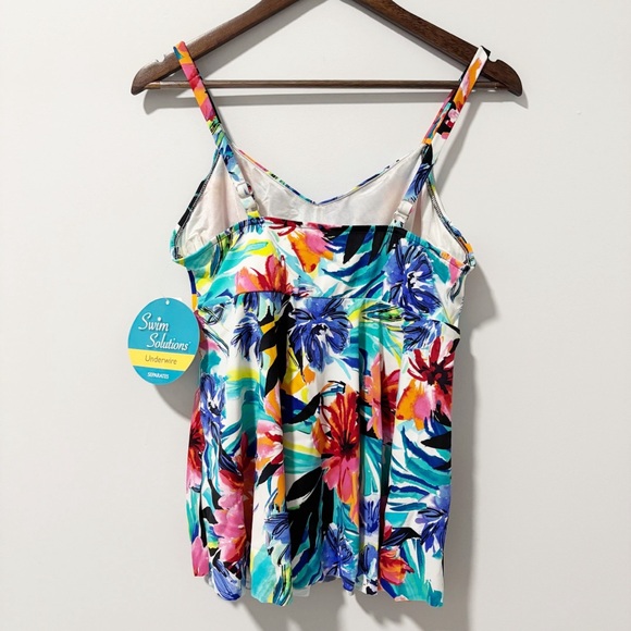 Swim‎ Solutions Womens Tankini Swim Top Size 12 Underwire Tropical Beach Flowy - Picture 9 of 11